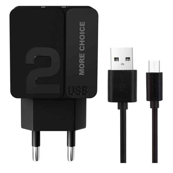 Купить  СЗУ СЗУ 2USB 2.4A для micro USB More choice NC46m 1м (Black Black)